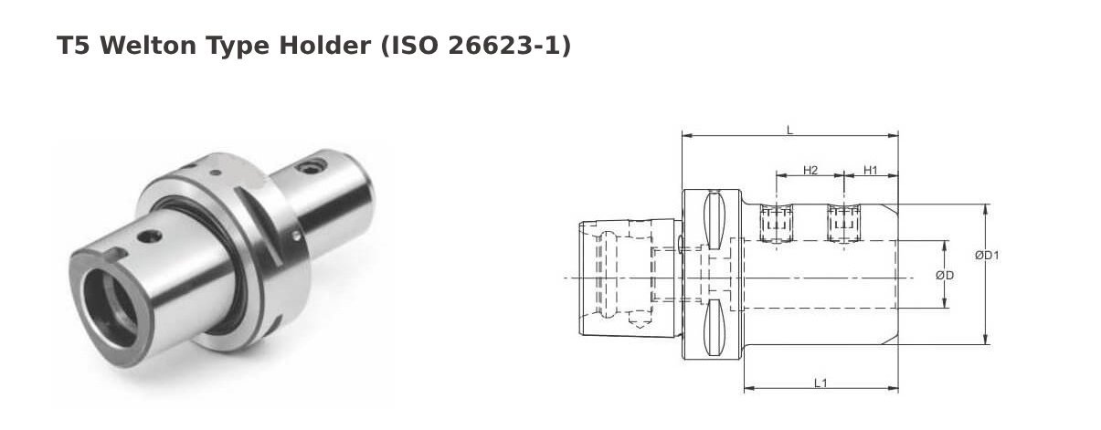 Polygonal Shank T5 WN0.500'' 3.15'' Weldon Type Holder(Balanced to G2.5 25000 RPM) (ISO 26623-1) (Compatible with Capto® Style C5)